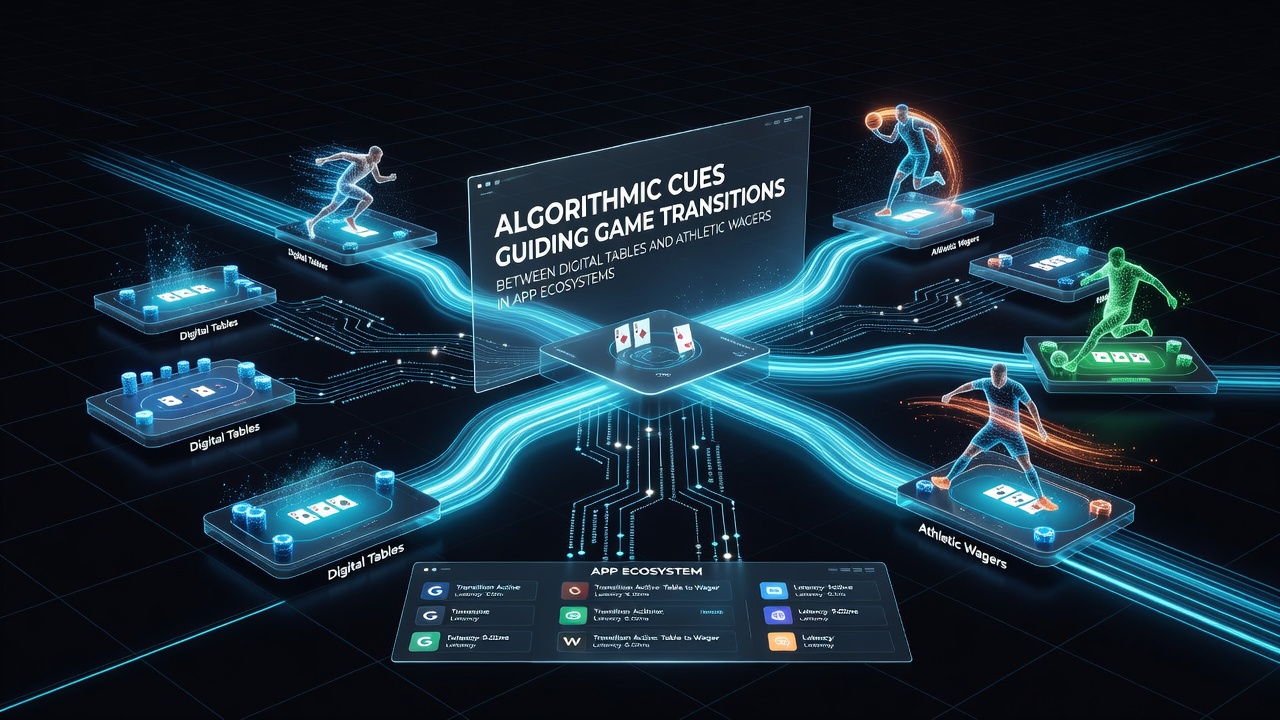 Data visualization of algorithmic pathways linking poker tables to sports betting options in unified mobile applications
