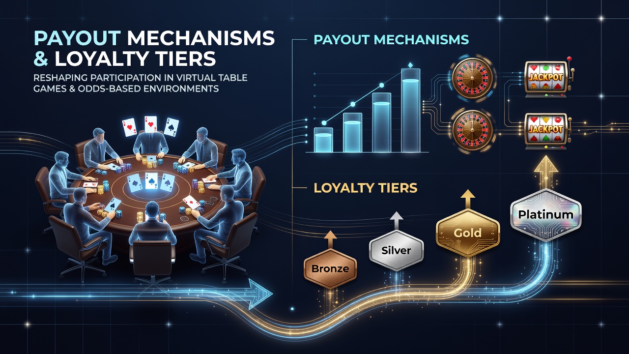 Diagram showing how loyalty tiers and disbursement timelines reshape engagement patterns in virtual card tables and probability wagers
