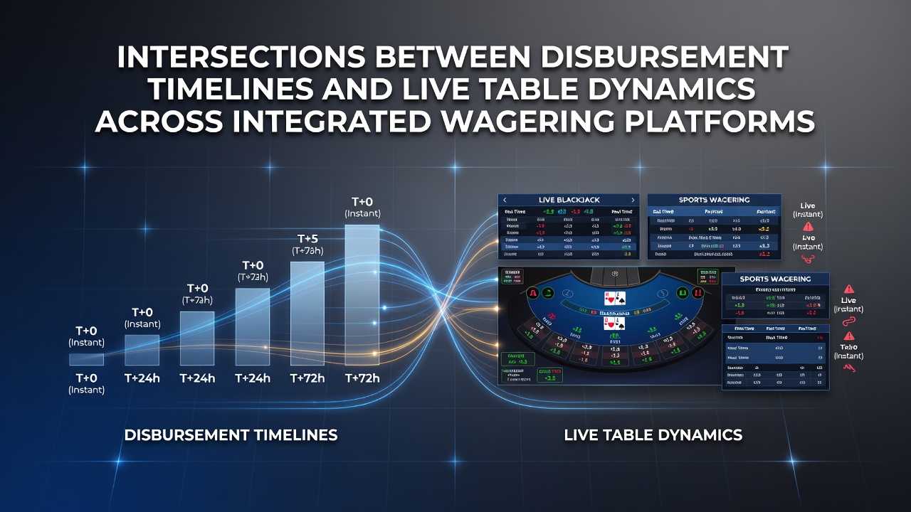 Integrated wagering platform dashboard showing disbursement timelines alongside live table activity metrics