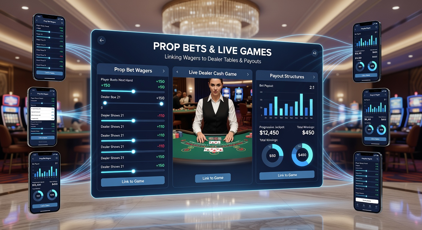 Detailed view of payout structure dashboard showing prop bet results flowing into live dealer cash game balances and tiered reward tiers