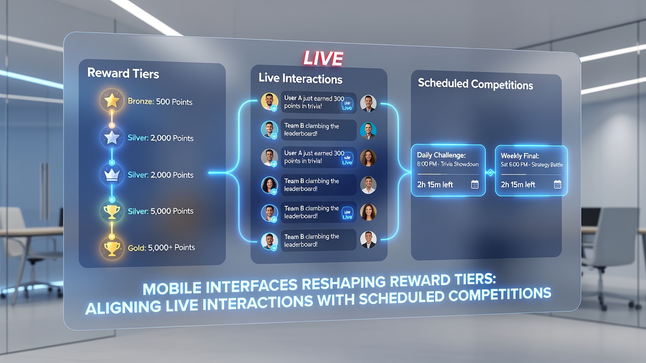 Users engaging with mobile reward dashboards showing alignment between live sessions and upcoming digital competitions