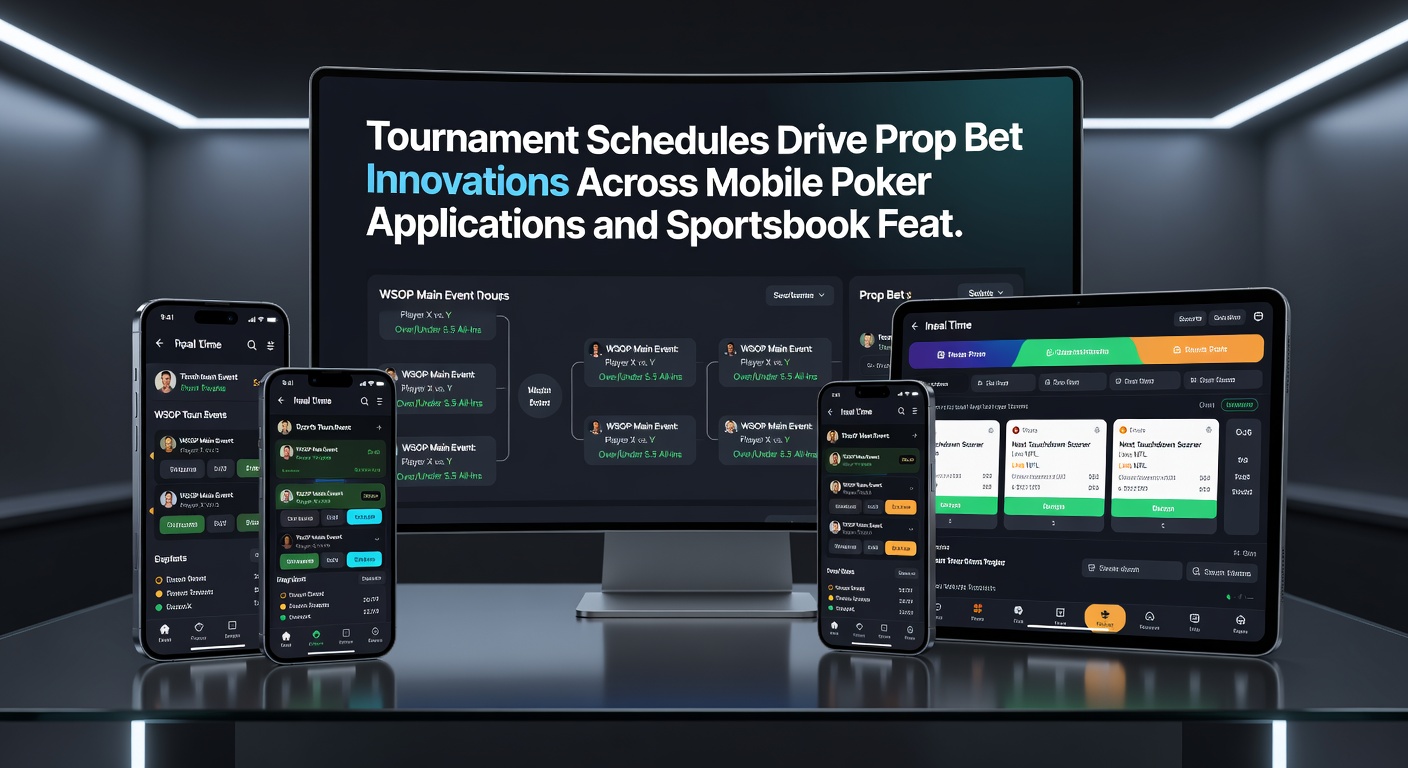 Sportsbook dashboard displaying live prop bets synced with poker tournament schedule