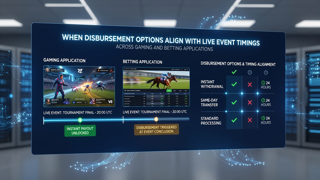 Diagram showing alignment between live event timelines and disbursement options in betting apps