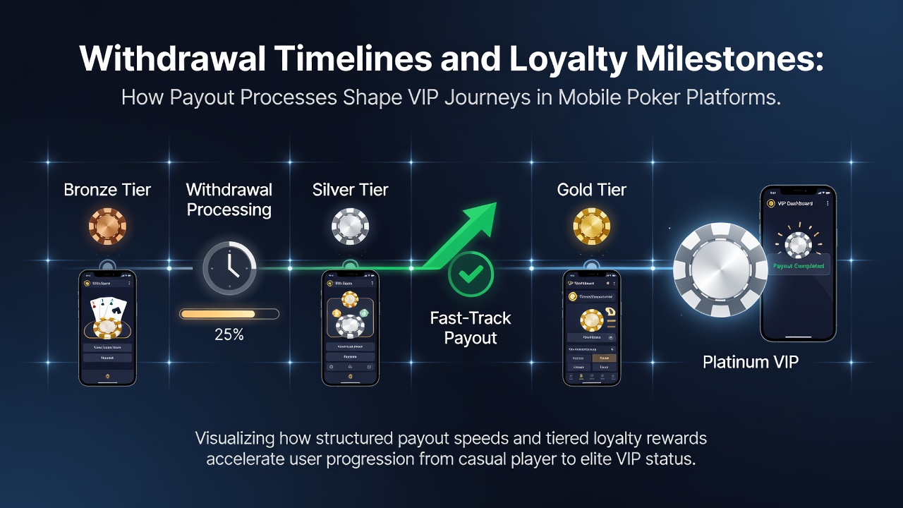 Visualization of withdrawal timelines and loyalty milestones in mobile poker platforms